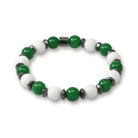 Küre Kesim Yeşil Beyaz Jade Hematit Doğaltaş Erkek Taraftar Bileklik M2