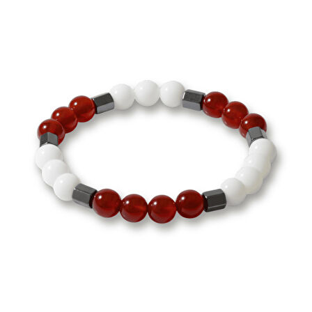 Küre Kesim Kırmızı Beyaz Jade Akik Hematit Doğaltaş Erkek Taraftar Bileklik