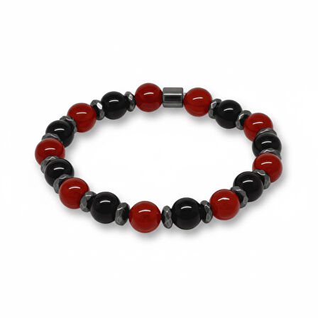 Küre Kesim Kırmızı Siyah Akik Oniks Hematit Doğaltaş Erkek Taraftar Bileklik M2