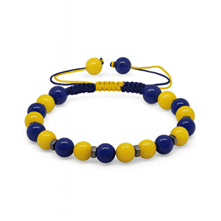 Makrome Örgülü Küre Kesim Sarı Lacivert Jade Hematit Doğaltaş Kadın Taraftar Bileklik