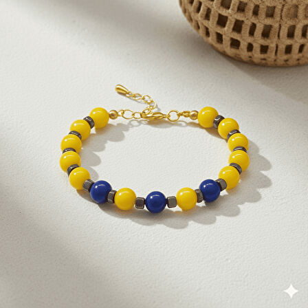 Gold Renk Metal Zincirli Küre Kesim Sarı Lacivert Jade Hematit Doğaltaş Kadın Taraftar Bileklik