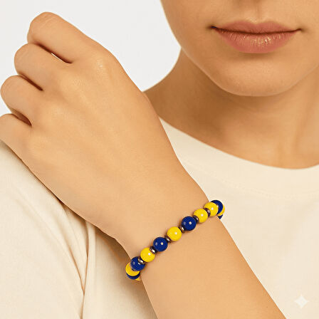 Küre Kesim Sarı Lacivert Jade Hematit Doğaltaş Kadın Taraftar Bileklik M2