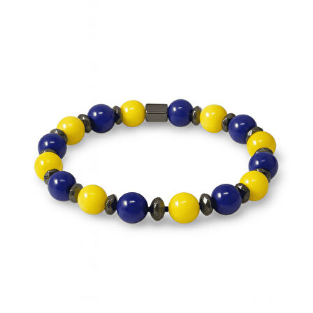 Küre Kesim Sarı Lacivert Jade Hematit Doğaltaş Kadın Taraftar Bileklik M2