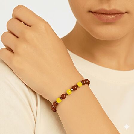 Gold Renk Metal Zincirli Küre Kesim Sarı Kırmızı Jade Akik Hematit Doğaltaş Kadın Taraftar Bileklik