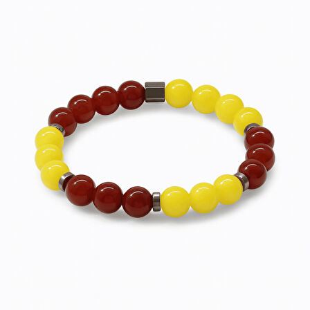 Küre Kesim Sarı Kırmızı Jade Akik Hematit Doğaltaş Kadın Taraftar Bileklik
