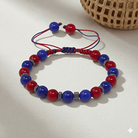 Makrome Örgülü Küre Kesim Bordo Mavi Jade Hematit Doğaltaş Kadın Taraftar Bileklik