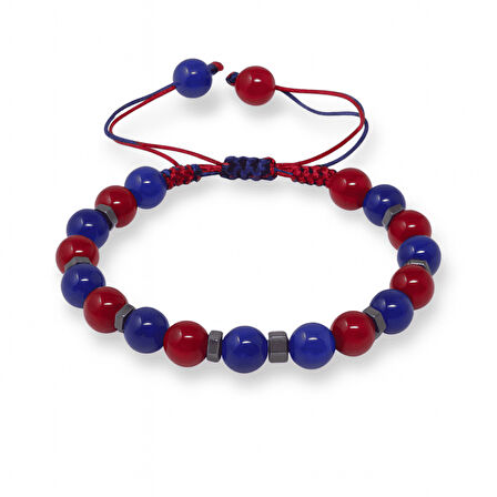 Makrome Örgülü Küre Kesim Bordo Mavi Jade Hematit Doğaltaş Kadın Taraftar Bileklik