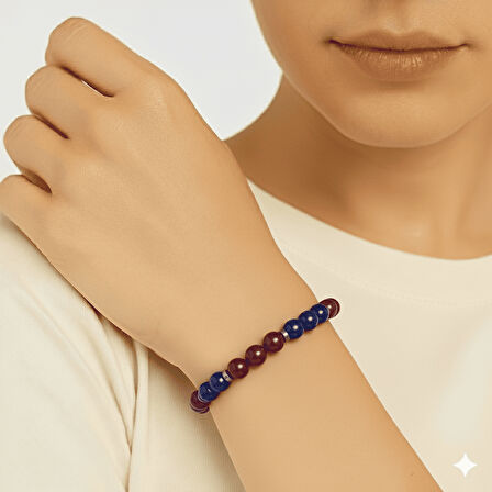 Küre Kesim Bordo Mavi Jade Doğaltaş Kadın Taraftar Bileklik