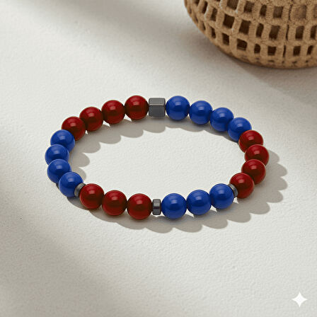 Küre Kesim Bordo Mavi Jade Doğaltaş Kadın Taraftar Bileklik