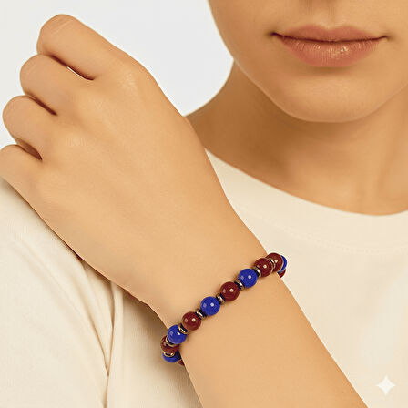 Küre Kesim Bordo Mavi Jade Doğaltaş Kadın Taraftar Bileklik M2