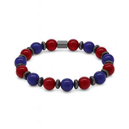 Küre Kesim Bordo Mavi Jade Doğaltaş Kadın Taraftar Bileklik M2