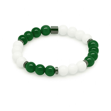 Küre Kesim Yeşil Beyaz Jade Doğaltaş Kadın Taraftar Bileklik