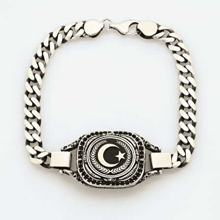 Ayyıldız Temalı Gurmet Zincirli 925 Ayar Gümüş Erkek Bileklik
