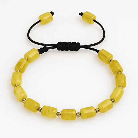 Makrome Örgülü Kapsül Kesim Sarı Beyaz Renkli King Seccer Damla Kehribar Erkek Bileklik