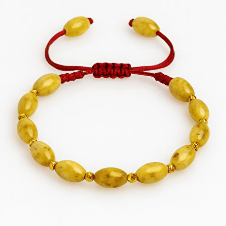 Makrome Örgülü Arpa Kesim Sarı Beyaz Renkli King Seccer Damla Kehribar Kadın Bileklik