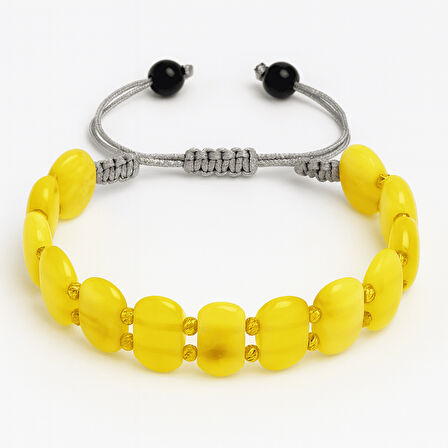 Makrome Örgülü Sarı Beyaz Renkli Doğal Damla Kehribar Rolex Kadın Bileklik