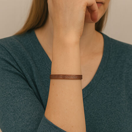 Kadın Bakır Bileklik - Dalga Desenli - Esnek Yapılı