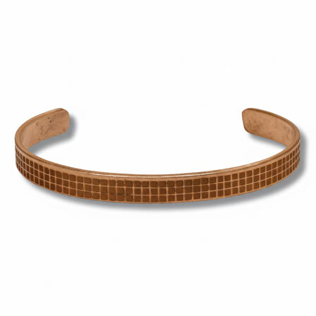 Erkek Bakır Bileklik - Kare Desenli - Esnek Yapılı