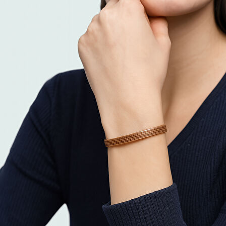 Kadın Bakır Bileklik - Kare Desenli - Esnek Yapılı