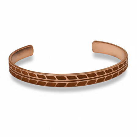 Erkek Bakır Bileklik - Buğday Desenli - Esnek Yapılı
