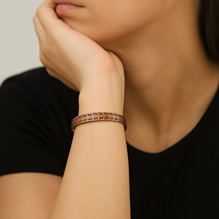 Kadın Bakır Bileklik - Buğday Desenli - Esnek Yapılı