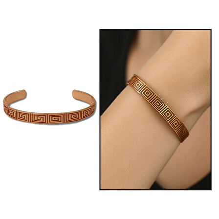 Kadın Bakır Bileklik - Greek Desenli - Esnek Yapılı