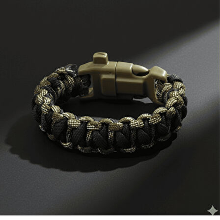 Pusulalı Çakmaklı Taktik Paracord Bileklik - Asker Kamuflaj Desen - Kamp ve Doğa Sporları İçin