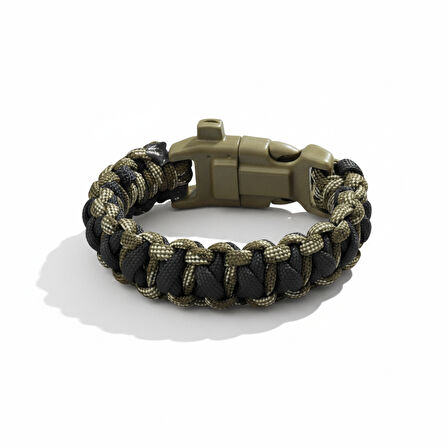 Pusulalı Çakmaklı Taktik Paracord Bileklik - Asker Kamuflaj Desen - Kamp ve Doğa Sporları İçin