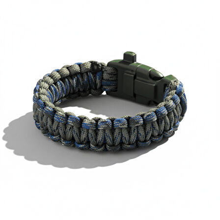 Pusulalı Çakmaklı Taktik Paracord Bileklik - Orman Mavi Kamuflaj Desen - Kamp ve Doğa Sporları İçin