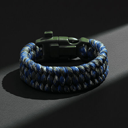 Pusulalı Çakmaklı Taktik Paracord Bileklik - Deniz Kamuflaj Desen - Kamp ve Doğa Sporları İçin