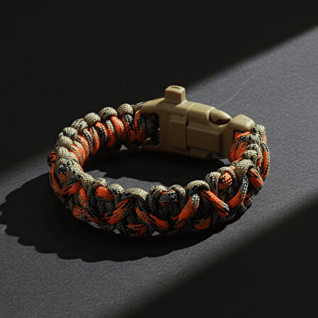 Pusulalı Çakmaklı Taktik Paracord Bileklik - Avcı Kamuflaj Desen - Kamp ve Doğa Sporları İçin