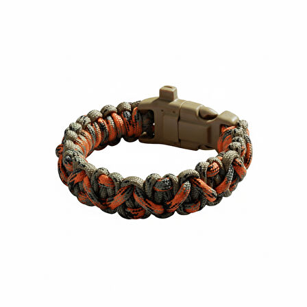 Pusulalı Çakmaklı Taktik Paracord Bileklik - Avcı Kamuflaj Desen - Kamp ve Doğa Sporları İçin