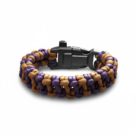 Pusulalı Çakmaklı Taktik Paracord Bileklik - Toprak Mor Kamuflaj Desen - Kamp ve Doğa Sporları İçin