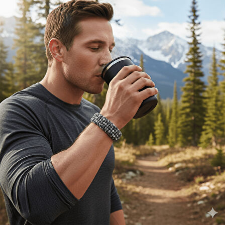 Pusulalı Çakmaklı Taktik Paracord Bileklik - Monokrom Kamuflaj Desen - Kamp ve Doğa Sporları İçin