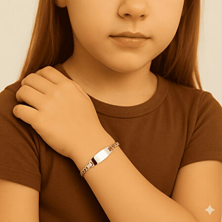 Çocuk Çelik Bileklik - İsme Özel Yazılı - Gümüş Renk - Pembe Yusufcuk Figürlü - Figaro Zincirli