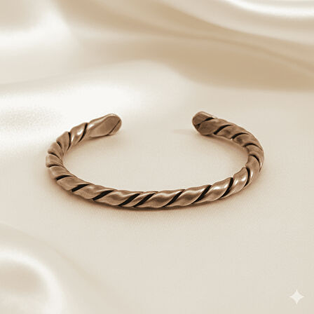 Erkek Bakır Bileklik - Otantik Oval Burma Tasarım - Ayarlanabilir Yapı