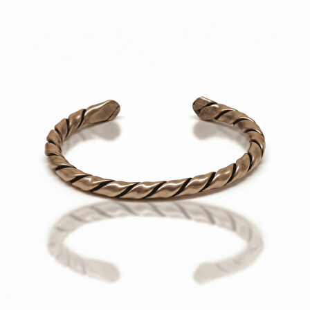 Erkek Bakır Bileklik - Otantik Oval Burma Tasarım - Ayarlanabilir Yapı