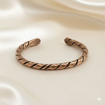 Kadın Bakır Bileklik - Otantik Oval Burma Tasarım - Ayarlanabilir Yapı