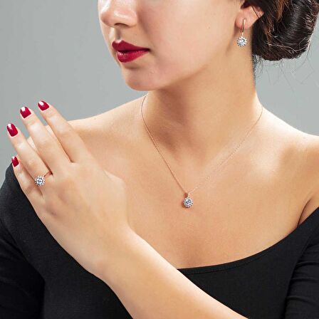 Starlight Diamond Elmas Montür Tektaş Gold Renk 925 Ayar Gümüş 3'lü Takı Seti