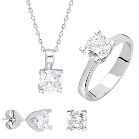 Starlight Diamond Pırlanta Montür "U" Tektaş 925 Ayar Gümüş 3'lü Takı Seti