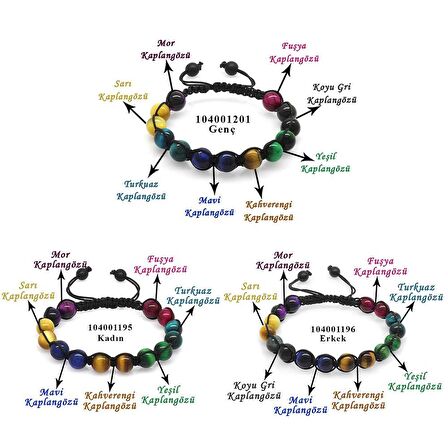 Makrome Örgülü Küre Kesim Kaplangözü Doğaltaş Kombinli Kadın-Erkek-Genç Enerji Bilekliği(3'lü Set)