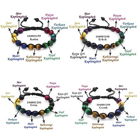 Makrome Örgülü Küre Kesim Kaplangözü Doğaltaş Kombinli Aile Enerji Bilekliği(4'lü Set)