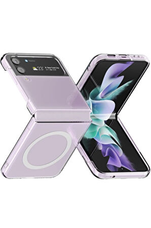 Samsung Galaxy Z Flip 3 Kılıf Magsafe Wireless Kablosuz Şarj Uyumlu Manyetik Şeffaf Kapak