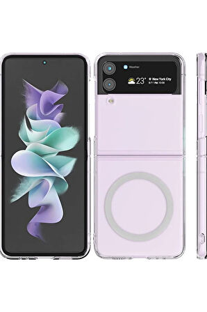 Samsung Galaxy Z Flip 3 Kılıf Magsafe Wireless Kablosuz Şarj Uyumlu Manyetik Şeffaf Kapak