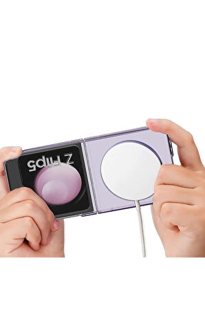 Samsung Galaxy Z Flip 5 Kılıf Magsafe Wireless Kablosuz Şarj Uyumlu Manyetik Şeffaf Kapak