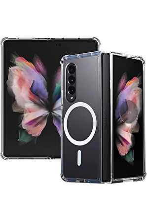 Samsung Galaxy Z Fold 4 Kılıf Magsafe Wireless Kablosuz Şarj Uyumlu Manyetik Şeffaf Kapak