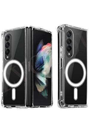 Samsung Galaxy Z Fold 4 Kılıf Magsafe Wireless Kablosuz Şarj Uyumlu Manyetik Şeffaf Kapak