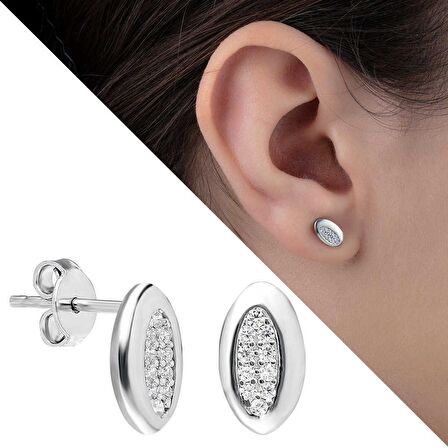 Zirkon Taşlı Bakla Tasarım 925 Ayar Gümüş Küpe