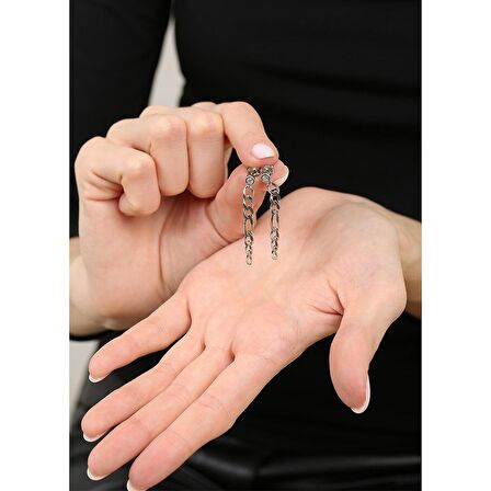 Zincir Tasarım Sallantılı Model Silver Renk 925 Ayar Gümüş Kadın Küpe