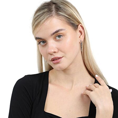 Zincir Tasarım Sallantılı Model Silver Renk 925 Ayar Gümüş Kadın Küpe